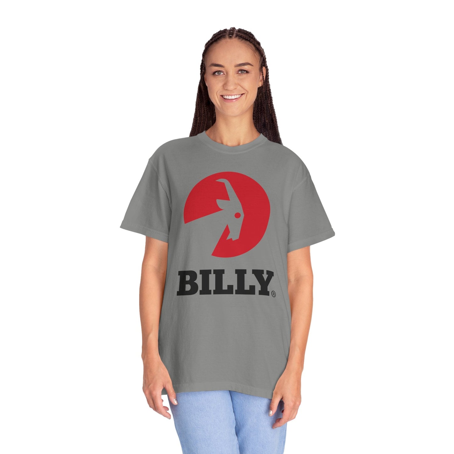 BILLY Unisex Garment-Dyed Tişört (Siyah/Kırmızı Vertical Logo)